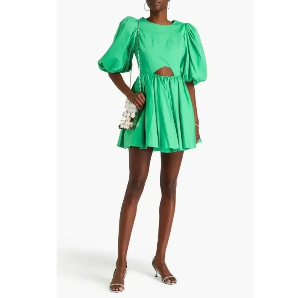 Aje Green Puff Sleeve Mini Dress